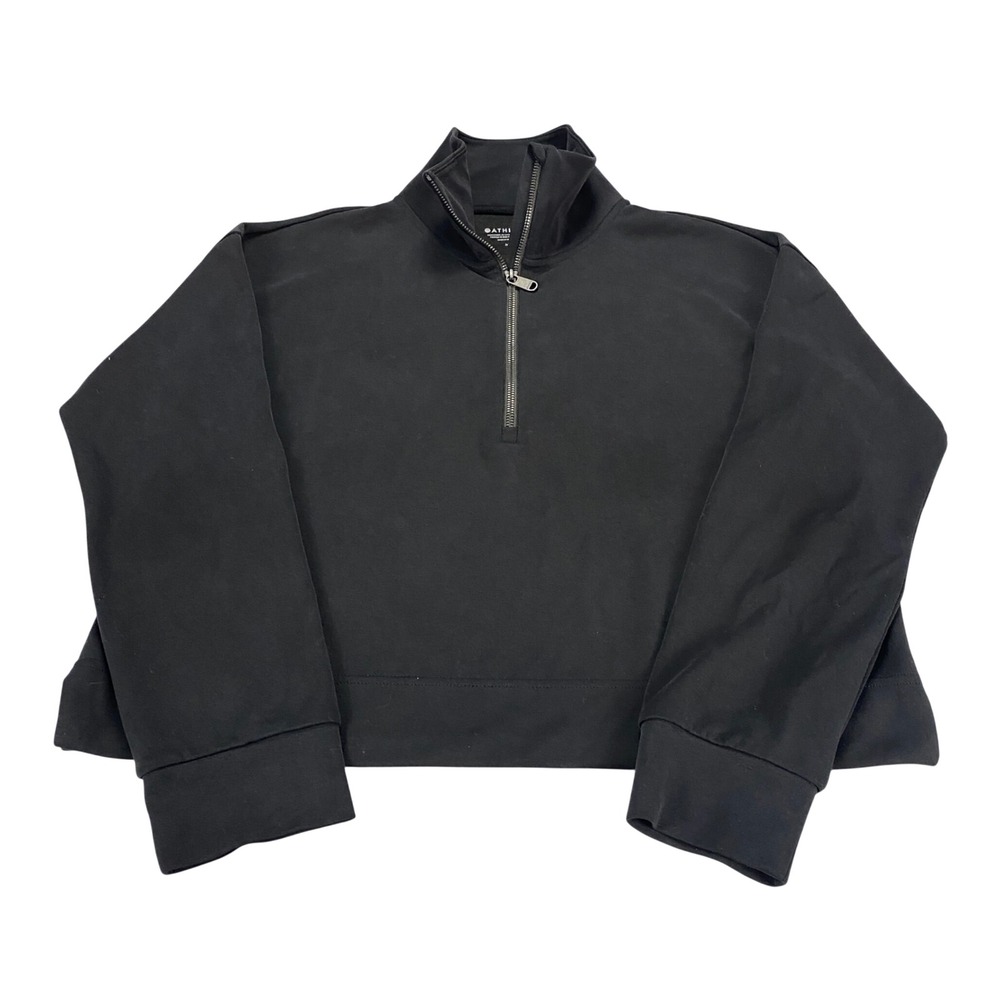 Athleta Womens Quarter Zip Pullover Sweatshirt Black Cropped Size M